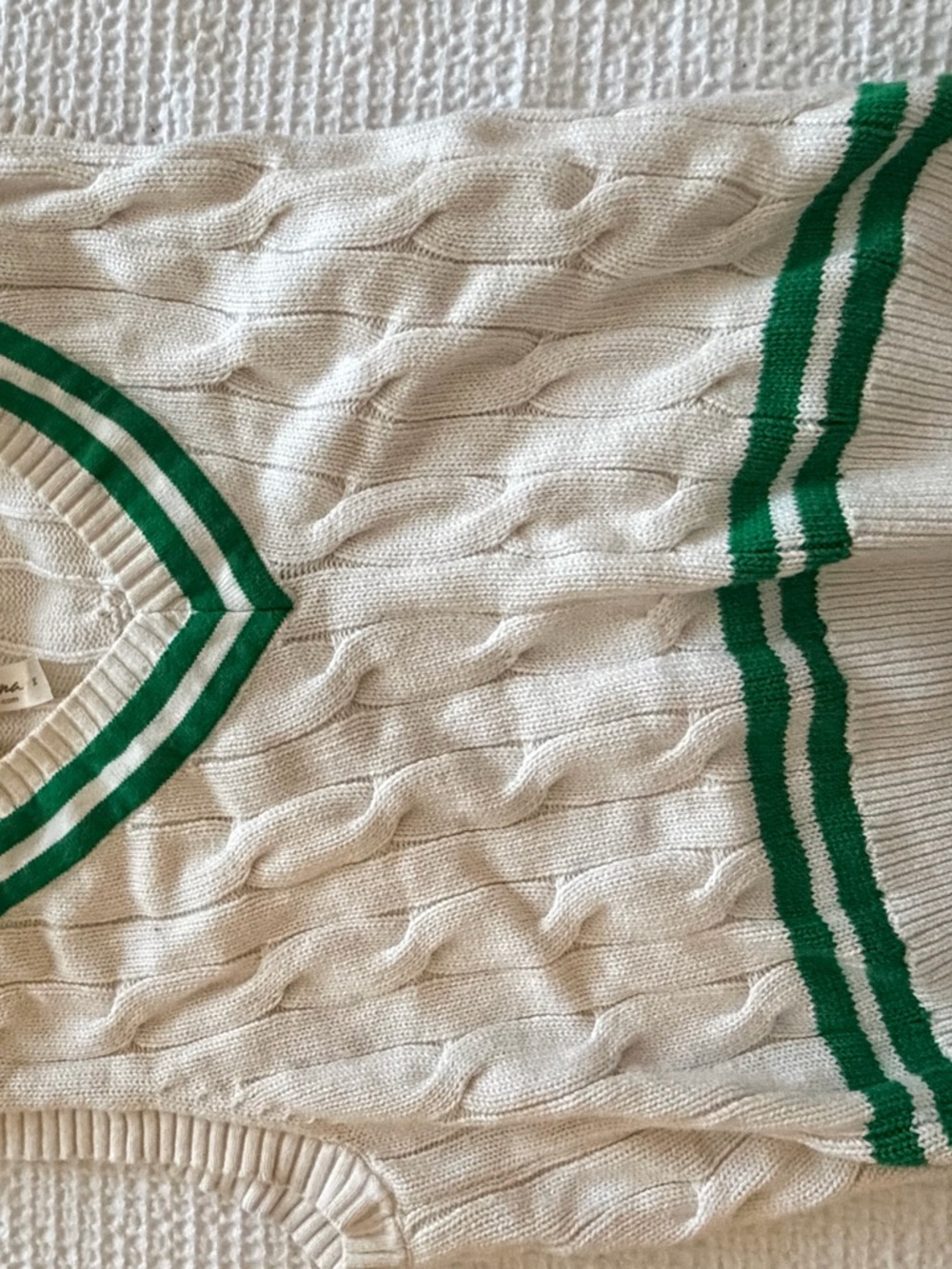 Target Cream Cable-Knit V-Neck Sweater Vest with Green Trim